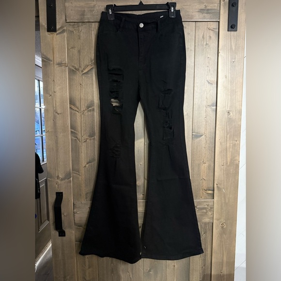 Women's Black Flared Jeans - Picture 2 of 2